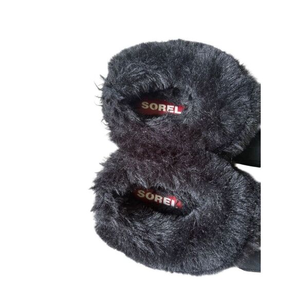 Sorel Go Coffee Run Faux Fur Slippers size 8 Black - Picture 4 of 10